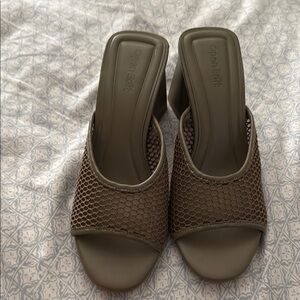 Women's Tan Mesh Slide Sandals